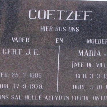 COETZEE Gert J.E. 1886-1979 &amp; Maria J.C. DE VILLIERS 1900-1979
