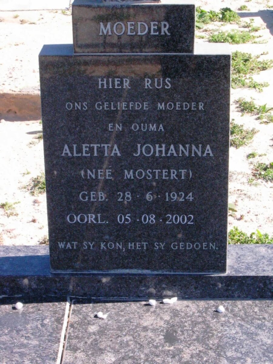 KOTZE Aletta Johanna nee MOSTERT 1924-2002