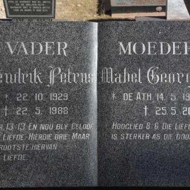 COETZEE Hendrik Petrus 1929-1988 &amp; Mabel Georgina nee DE ATH 1931-2003