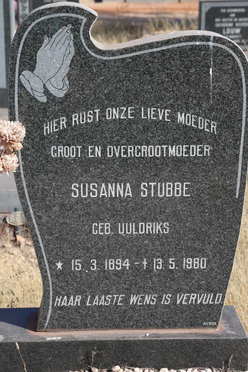 STUBBE Susanna nee UULDRIKS 1894-1980