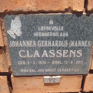 CLAASSENS Johannes Gerhardus 1934-2014
