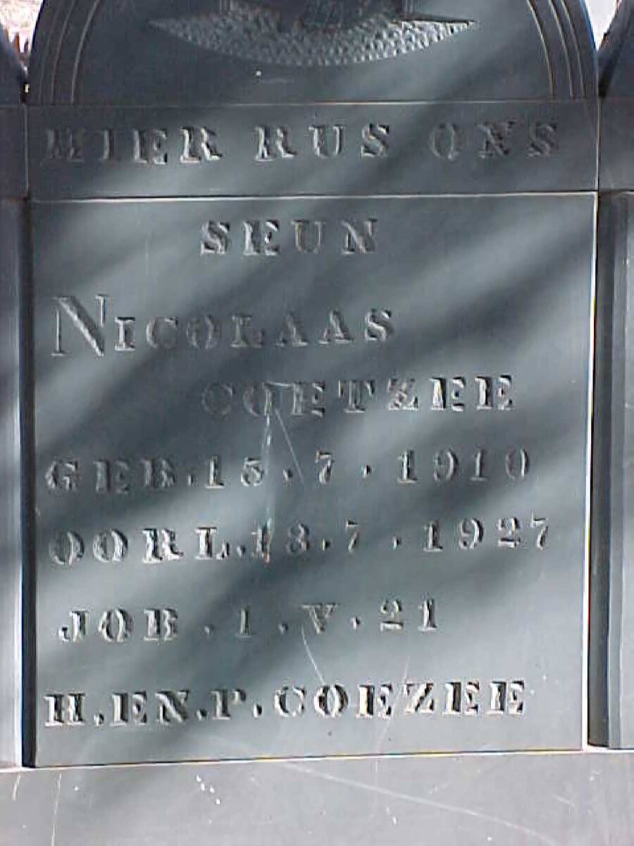 COETZEE Nicolaas 1910-1927