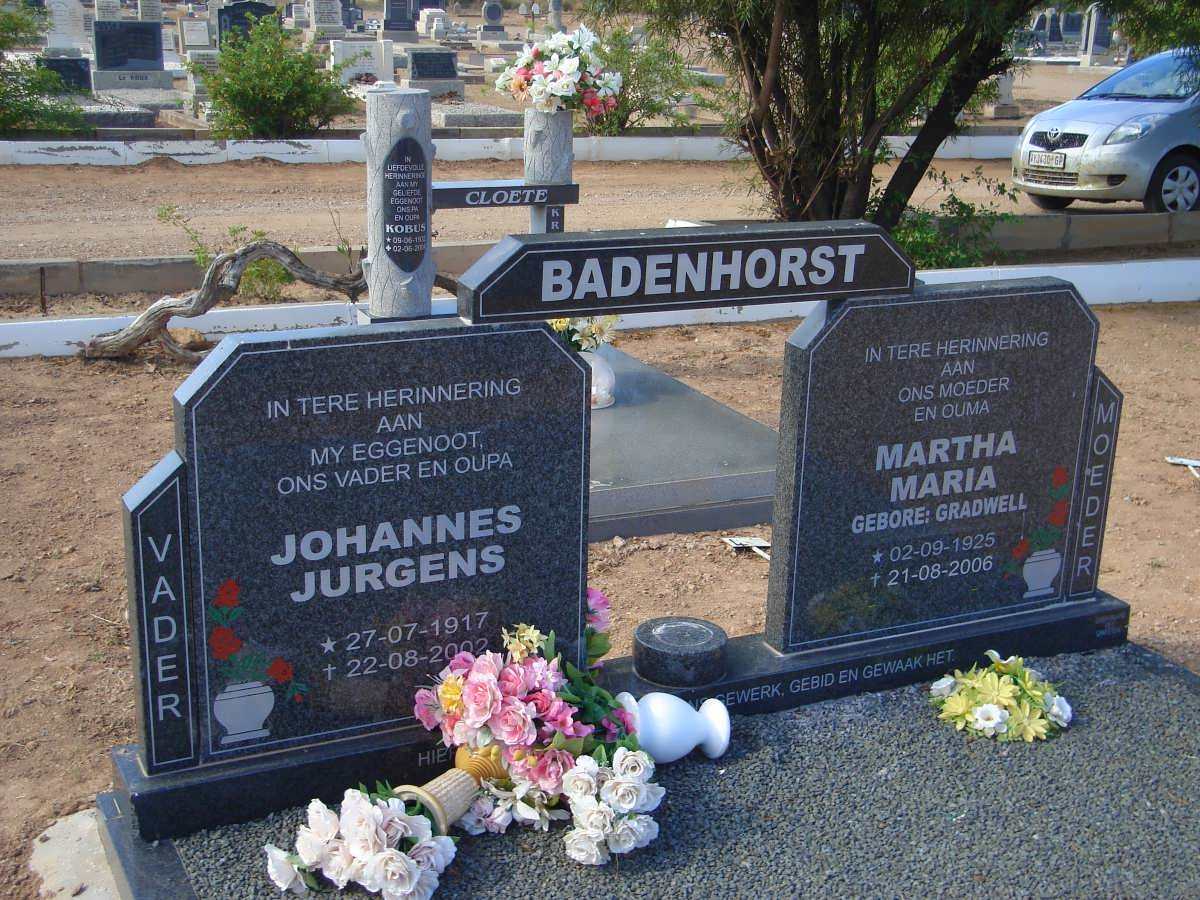 BADENHORST Johannes Jurgens 1917-2002 &amp; Martha Maria GRADWELL 1925-2006