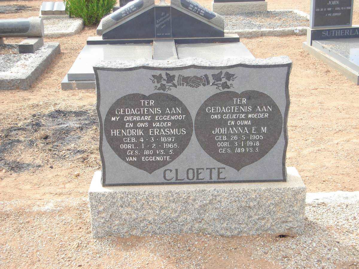 CLOETE Hendrik Erasmus 1897-1965 &amp; Johanna E.M. 1905-1978