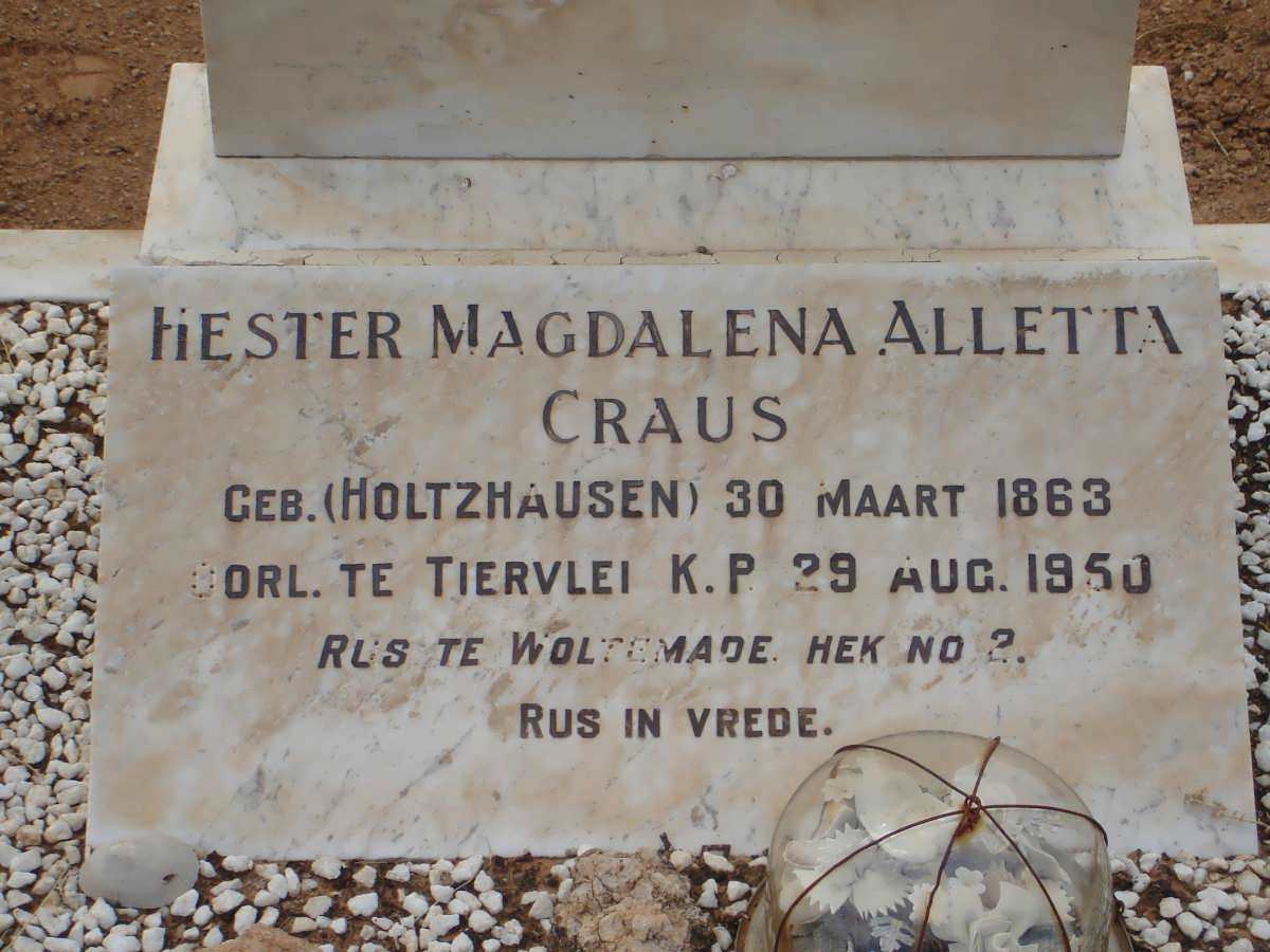 CRAUS Hester Magdalena Alletta nee HOLTZHAUSEN 1963-1950