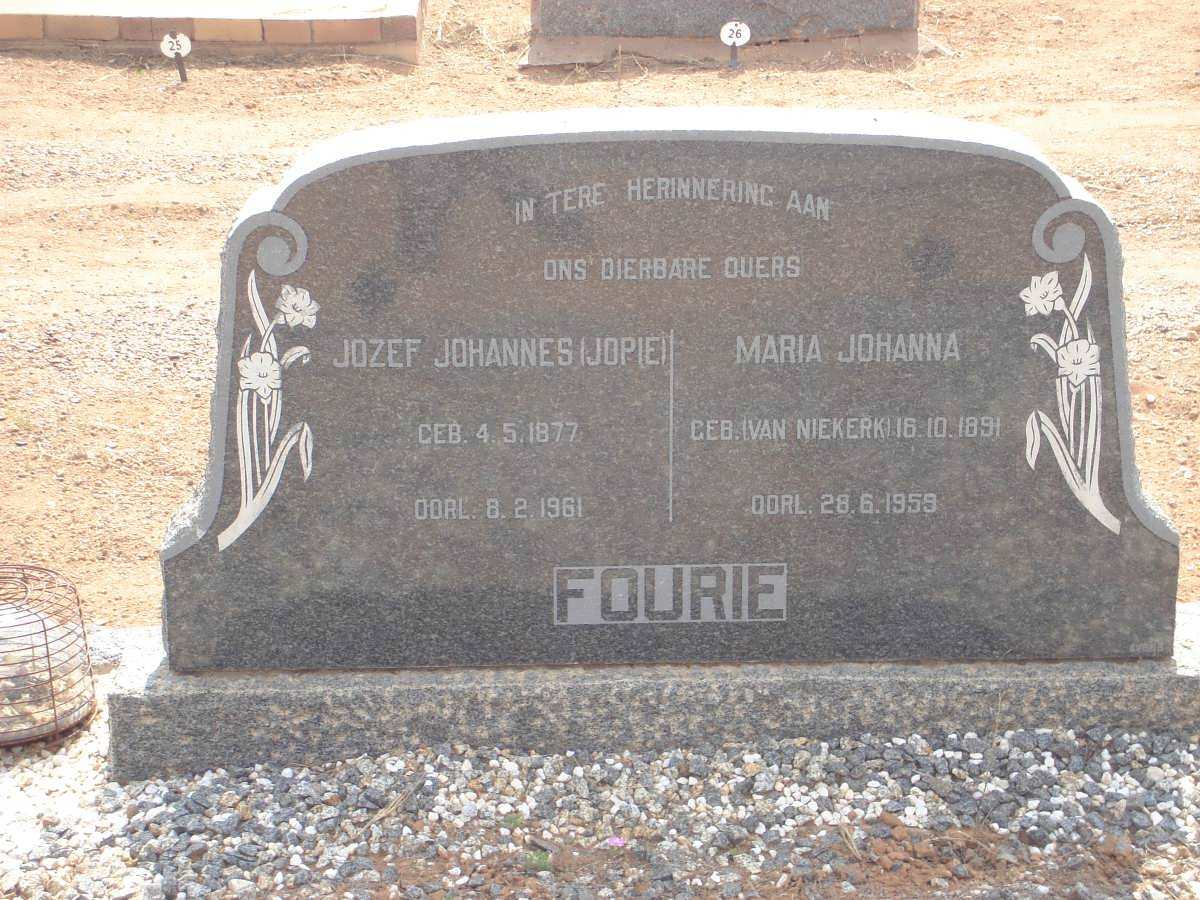 FOURIE Jozef Johannes 1877-1961 &amp; Maria Johanna VAN NIEKERK 1891-1959
