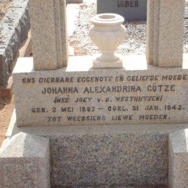 GOTZE Johanna Alexandrina nee V.D. WESTHUYZEN 1892-1942