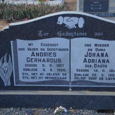 HOUGH Andries Gerhardus 1907-1986 &amp; Johana Adriana DAUTH 1914-1992