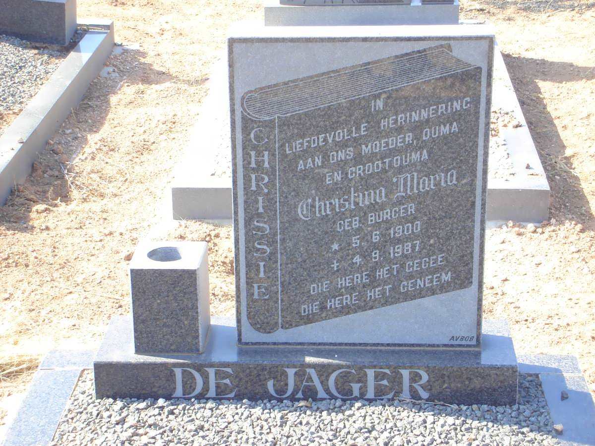 JAGER Christina Maria, de nee BURGER 1900-1987