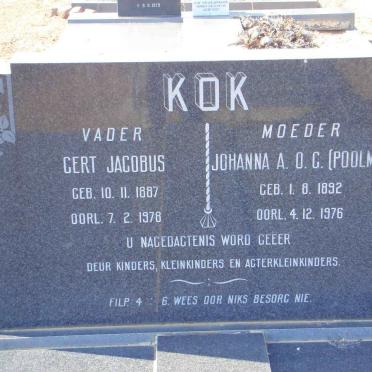 KOK Gert Jacobus 1887-1978 &amp; Johanna A.O.C. POOLMAN 1892-1976