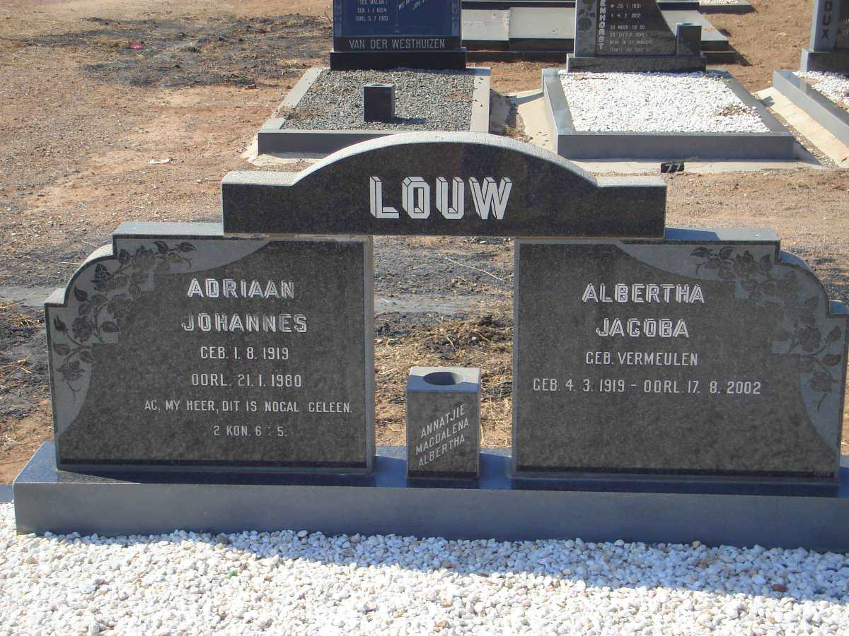 LOUW Adriaan Johannes 1919-1980 &amp; Albertha Jacoba VERMEULEN 1919-2002