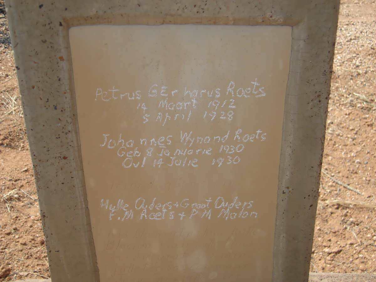 ROETS Petrus Gerhardus 1912-1928 :: ROETS Johannes Wynand 1930-1930