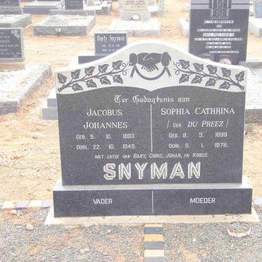 SNYMAN Jacobus Johannes 1883-1949 &amp; Sophia Cathrina DU PREEZ 1899-1978