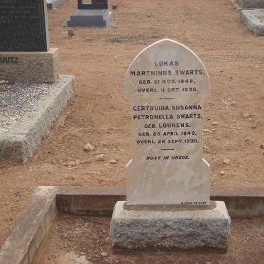 SWARTS Lucas Marthinus 1849-1930 &amp; Gertruida Susanna Petronella LOURENS 1849-1930
