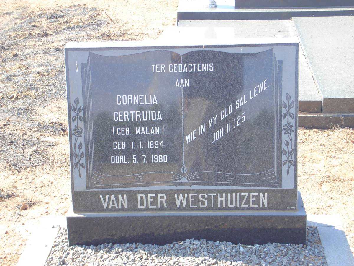WESTHUIZEN Cornelia Gertruida, van der nee MALAN 1894-1980