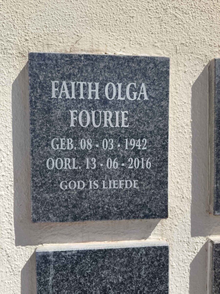FOURIE Faith Olga 1942-2016