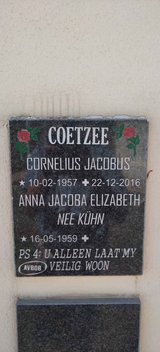 COETZEE Cornelius Jacobus 1957-2016 & Anna Jacoba Elizabeth KUHN 1959-