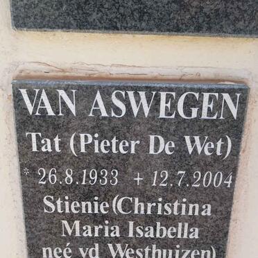 ASWEGEN Pieter de Wet, van 1933-2004 & Christina Maria Isabella V.D. WESTHUIZEN 1935-2023