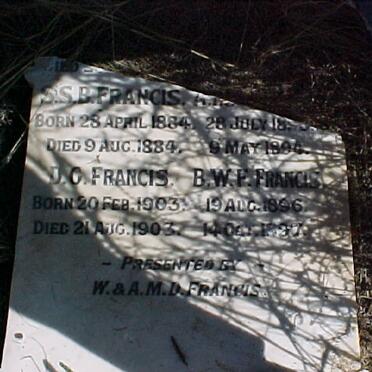 FRANCIS S.S.B. 1884-1884 :: FRANCIS A.M.D. 1893-1894 :: FRANCIS D.G. 1903-1903 :: FRANCIS B.W.F. 1896-1897