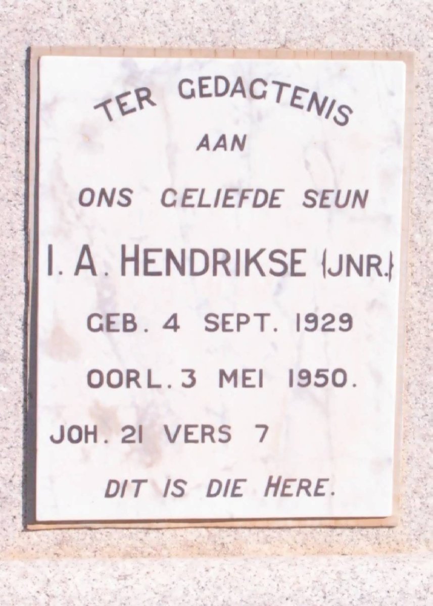 HENDRIKSE I.A. 1929-1950