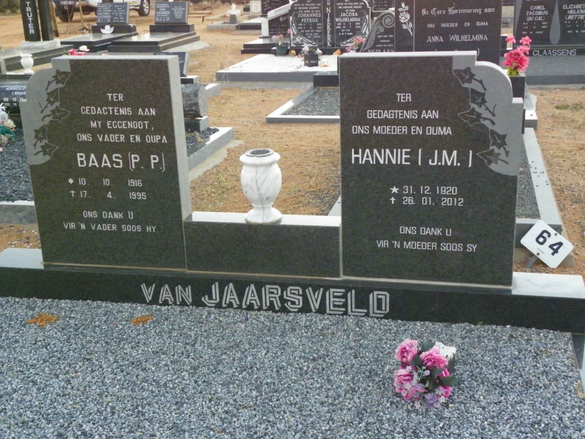 JAARSVELD P.P., van 1916-1995 &amp; J.M. 1920-2012