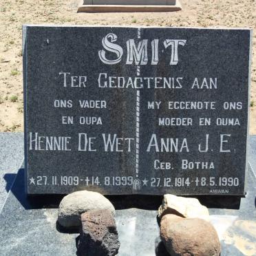 SMIT Hennie De Wet 1909-1999 &amp; Anna J.E. BOTHA 1914-1990