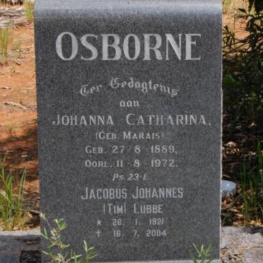 OSBORNE Johanna Catharina nee MARAIS 1889 1972 :: LUBBE Jacobus Johannes 1921-2004