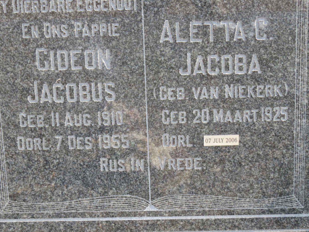 RUPPING Gideon Jacobus 1910-1955 &amp; Aletta C. Jacoba VAN NIEKERK 1925-2006 :: STRYDOM Johannes Jochemus 1928-2006