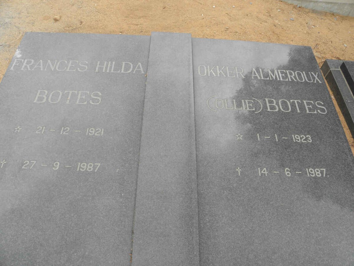 BOTES Okker Almeroux 1923-1987 &amp; Frances Hilda 1921-1987