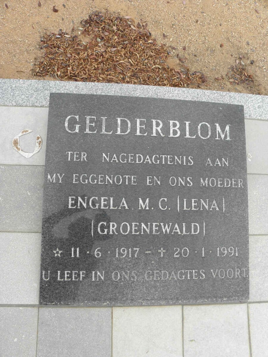 GELDERBLOM Engela M.C. nee GROENEWALD 1917-1991