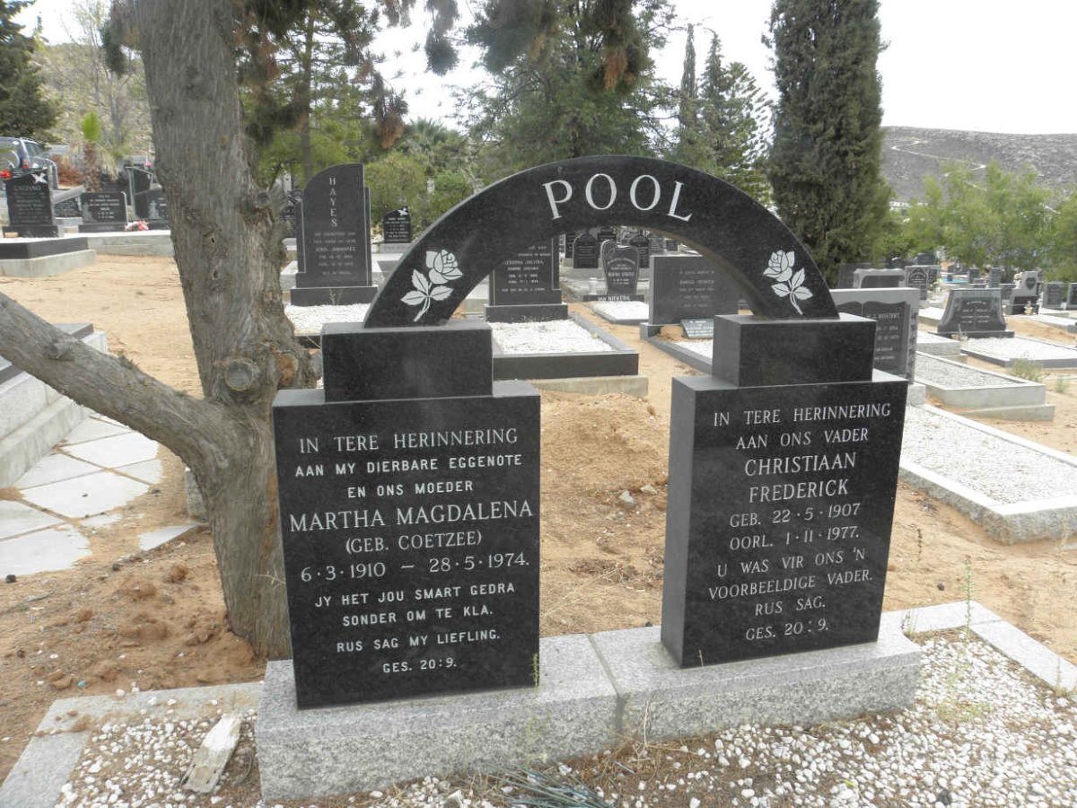 POOL Christiaan Frederick 1907-1977 &amp; Martha Magdalena COETZEE 1910-1974