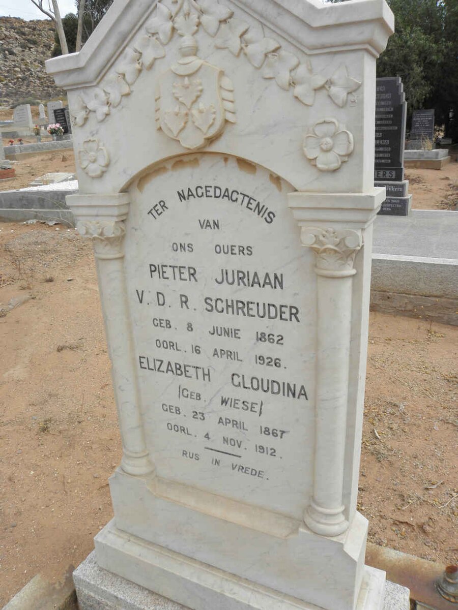 SCHREUDER Pieter Juriaan V.D.R. 1862-1926 &amp; Elizabeth Gloudina WIESE 1867-1912