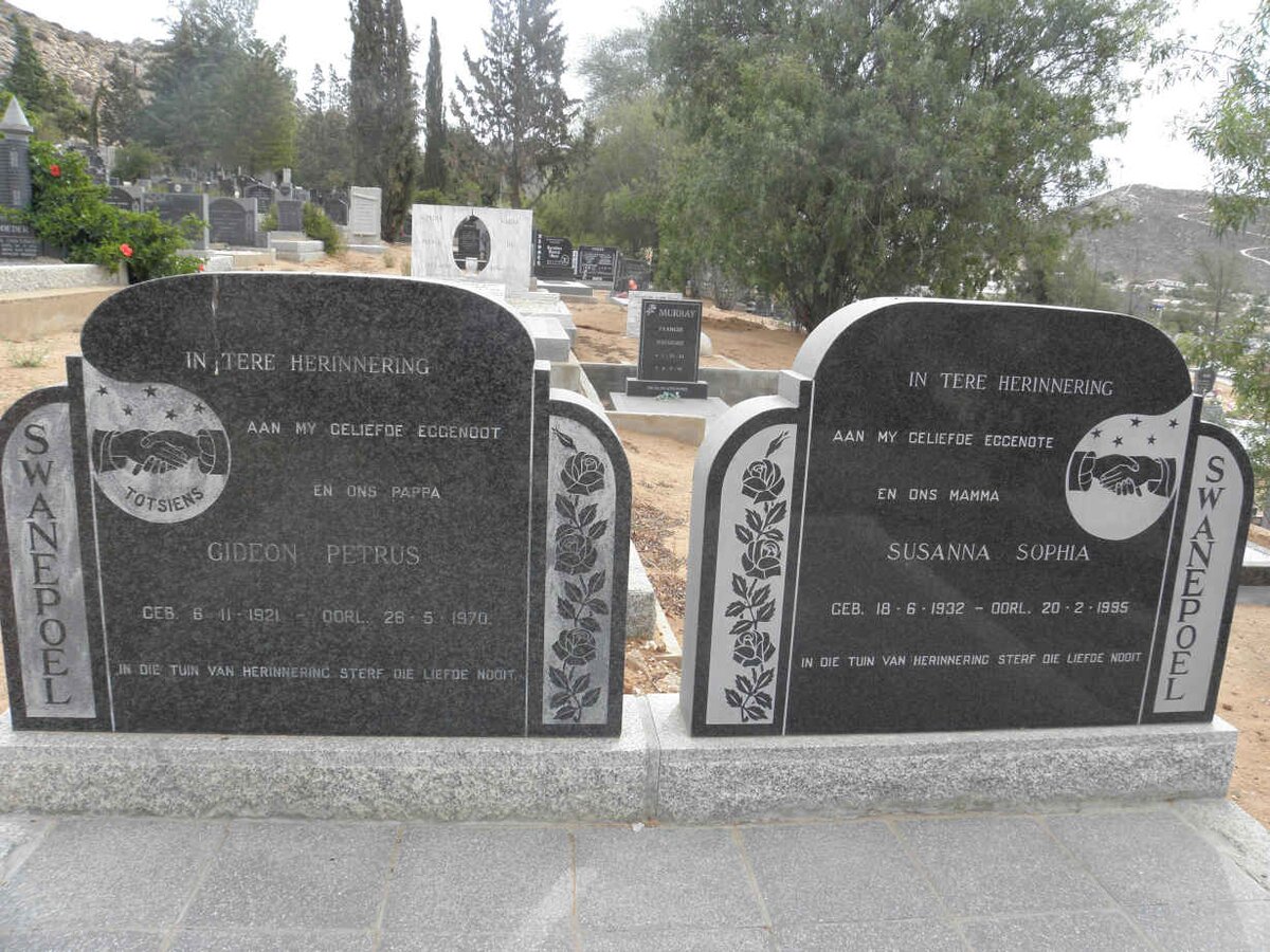 SWANEPOEL Gideon Petrus 1921-1970 &amp; Susanna Sophia 1932-1995