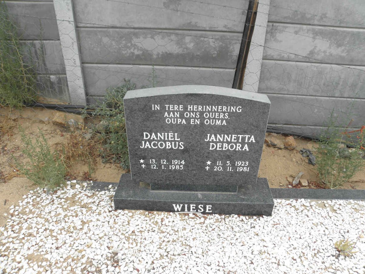 WIESE Daniel Jacobus 1914-1985 &amp; Jannetta Debora 1923-1981