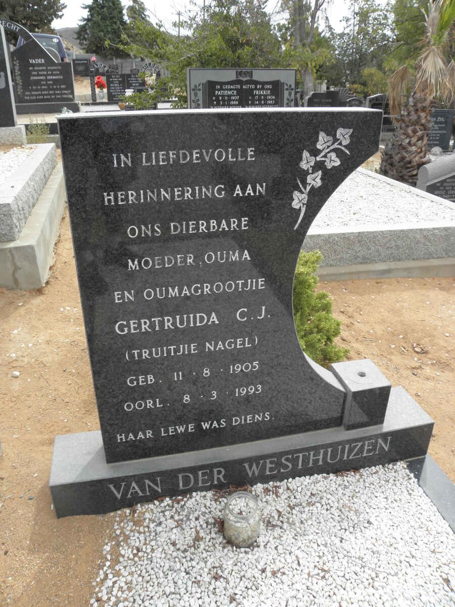 WESTHUIZEN Gertruida C.J., van der nee NAGEL 1905-1993