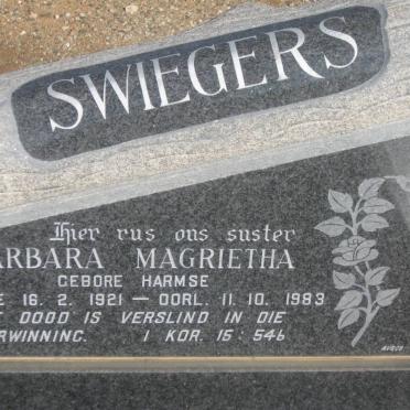 SWIEGERS Barbara Magrietha nee HARMSE 1921-1983