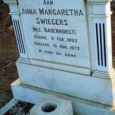 SWIEGERS Anna Margaretha nee BADENHORST 1893-1973