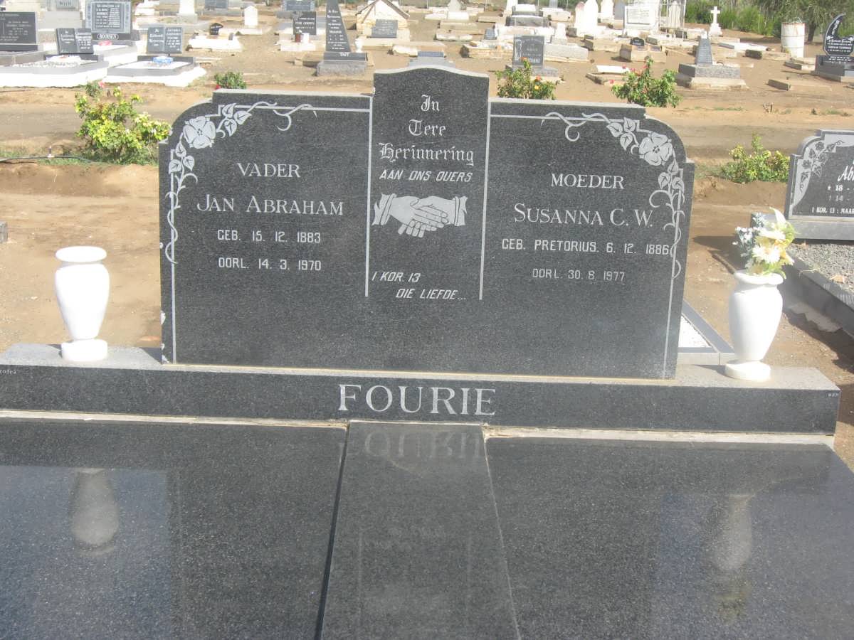 FOURIE Jan Abraham 1883-1970 &amp; Susanna C.W. PRETORIUS 1886-1977