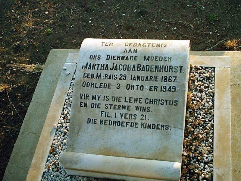 BADENHORST Martha Jacoba geb MARAIS 1867-1949