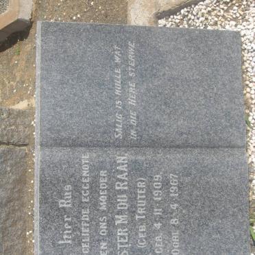 RAAN Dawid J., du 1900-1969 &amp; Hester M. TRUTER 1909-1967