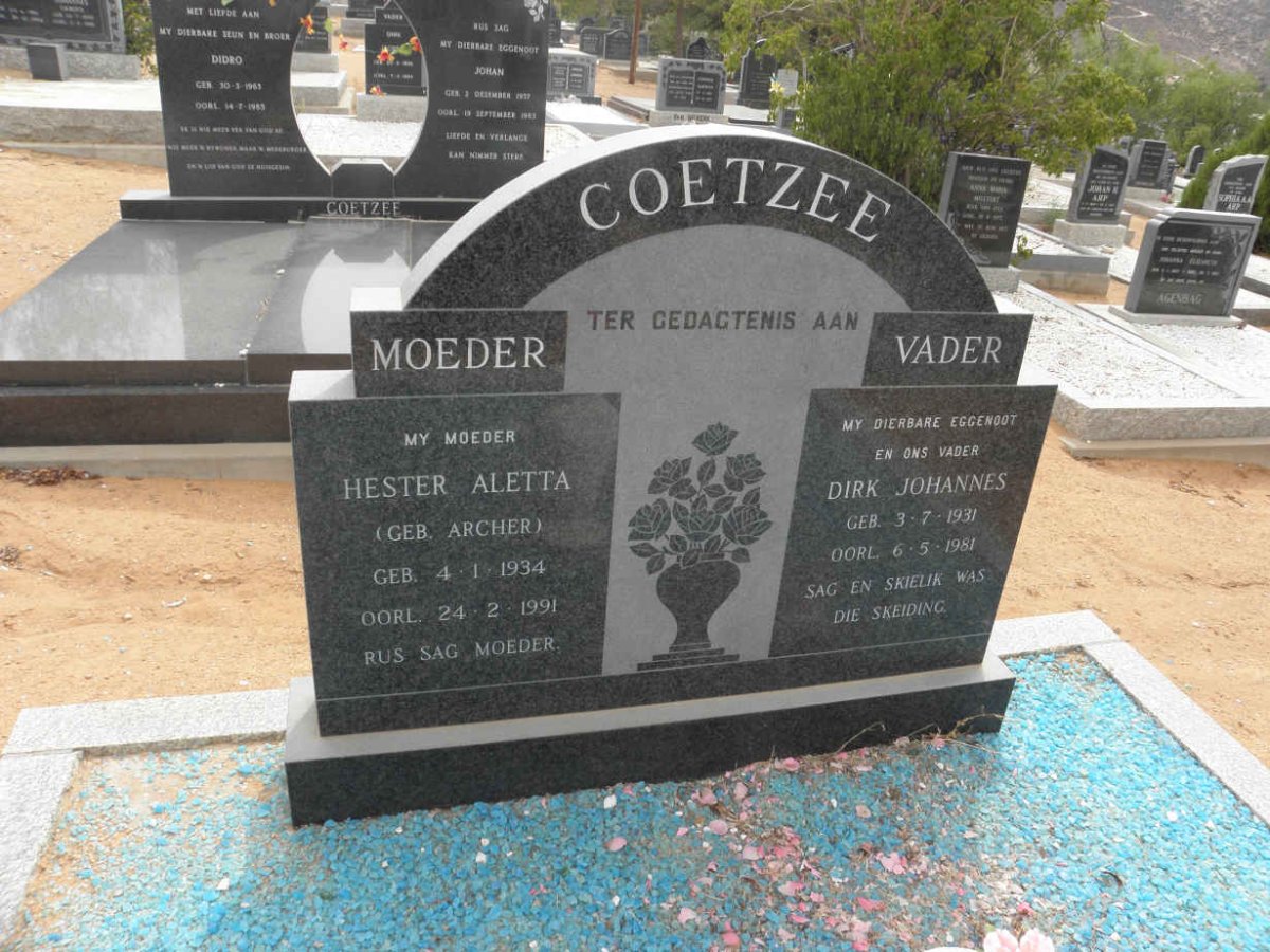 COETZEE Dirk Johannes 1931-1981 &amp; Hester Aletta ARCHER 1934-1991