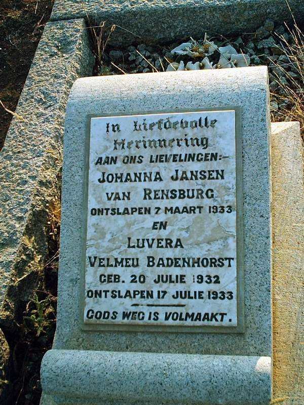 BADENHORST Luvera Velmeu 1932-1933 :: JANSEN VAN RENSBURG Johanna -1933