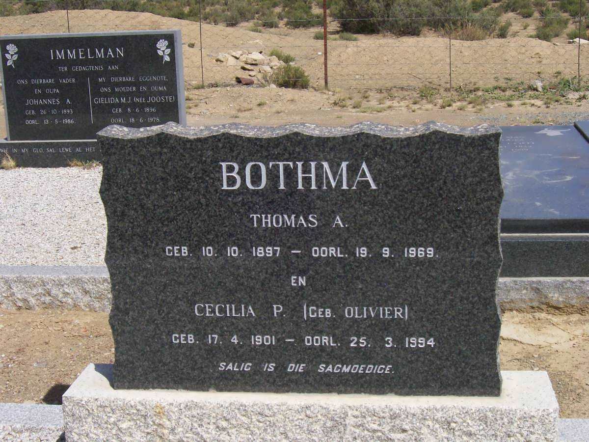 BOTHMA Thomas A. 1897-1969 &amp; Cecilia P. OLIVIER 1901-1994