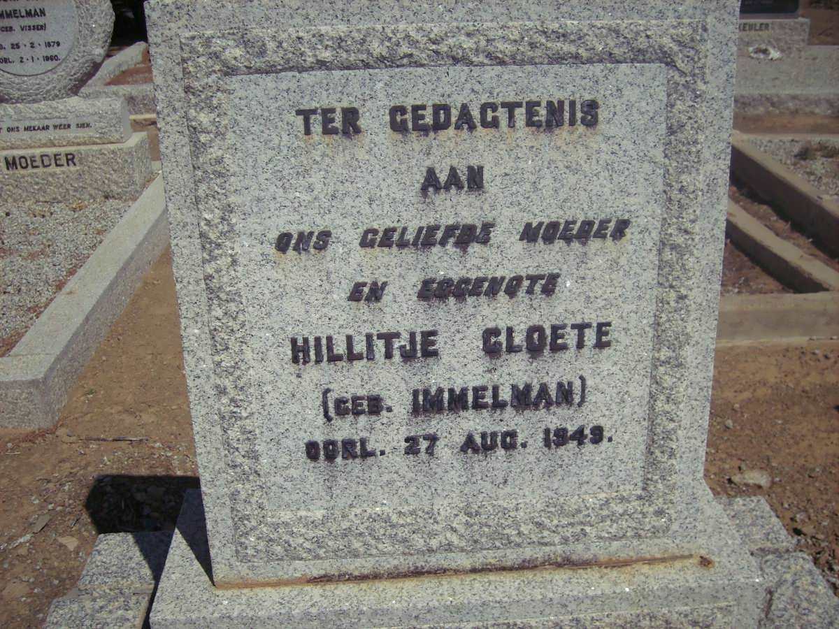 CLOETE Hillitje nee IMMELMAN -1949