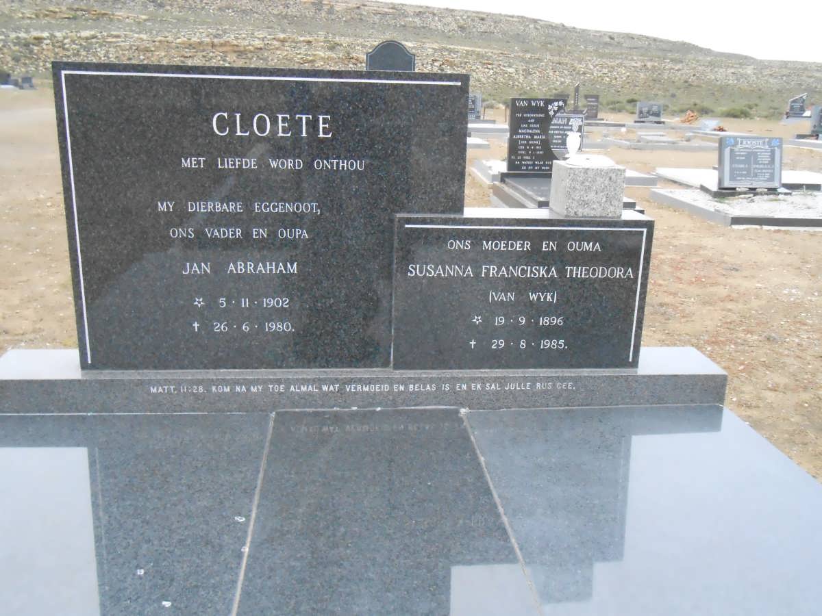 CLOETE Jan Abraham 1902-1980 &amp; Susanna Franciska Theodora VAN WYK 1896-1985