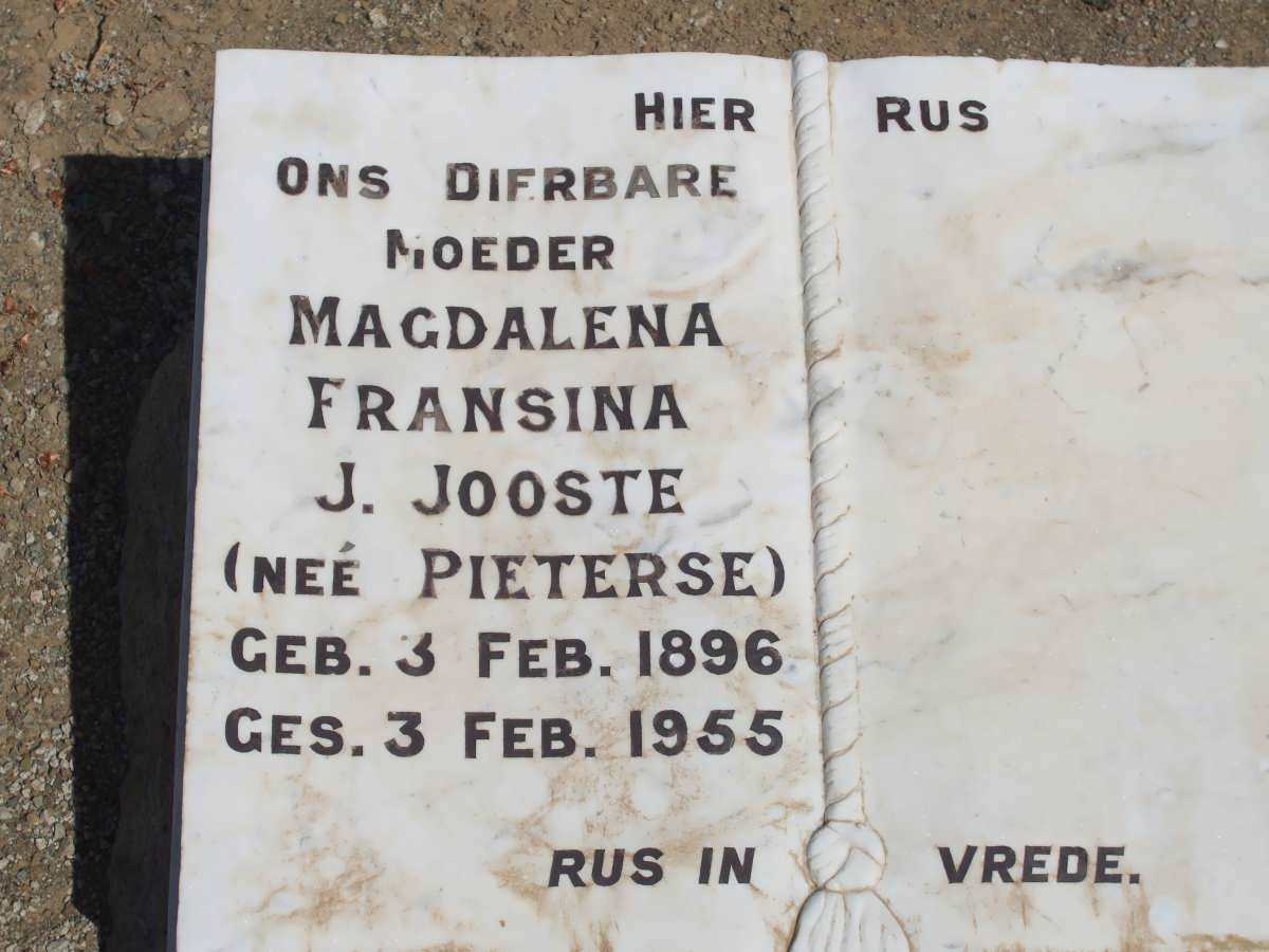 JOOSTE Magdalena Fransina J. nee PIETERSE 1896-1955