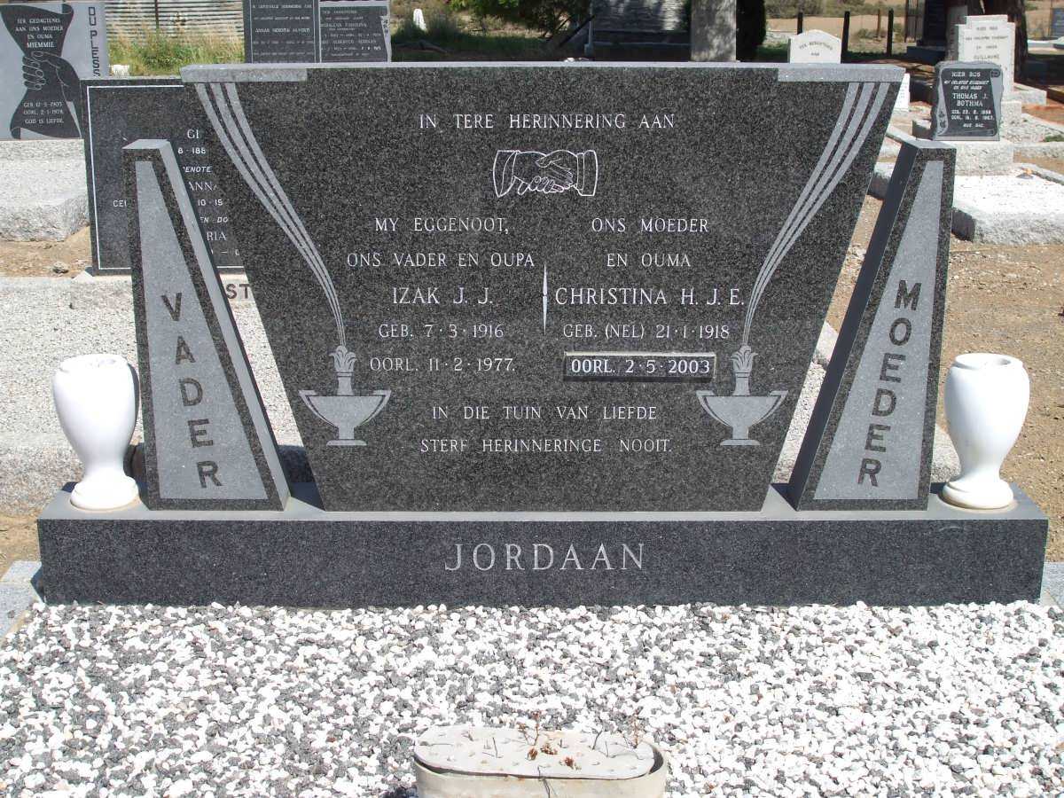 JORDAAN Izak J.J. 1916-1977 &amp; Christina H.J.E. NEL 1918-2003