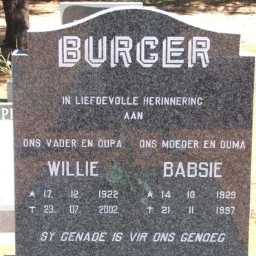 BURGER Willie 1922-2002 &amp; Babsie 1929-1997