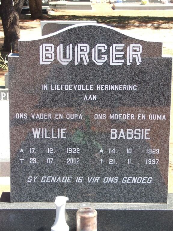BURGER Willie 1922-2002 &amp; Babsie 1929-1997