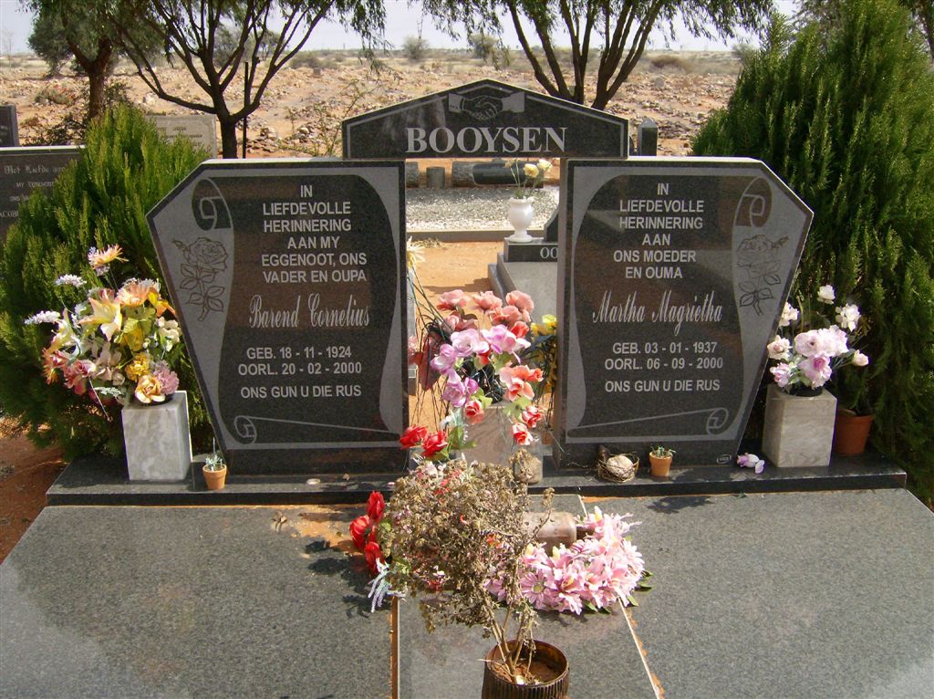 BOOYSEN Barend Cornelius 1924-2000 &amp; Martha Magrietha 1937-2000